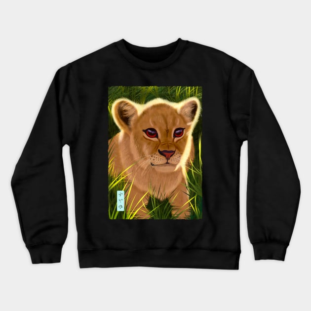 Lion Cub - Black Crewneck Sweatshirt by Thor Reyes